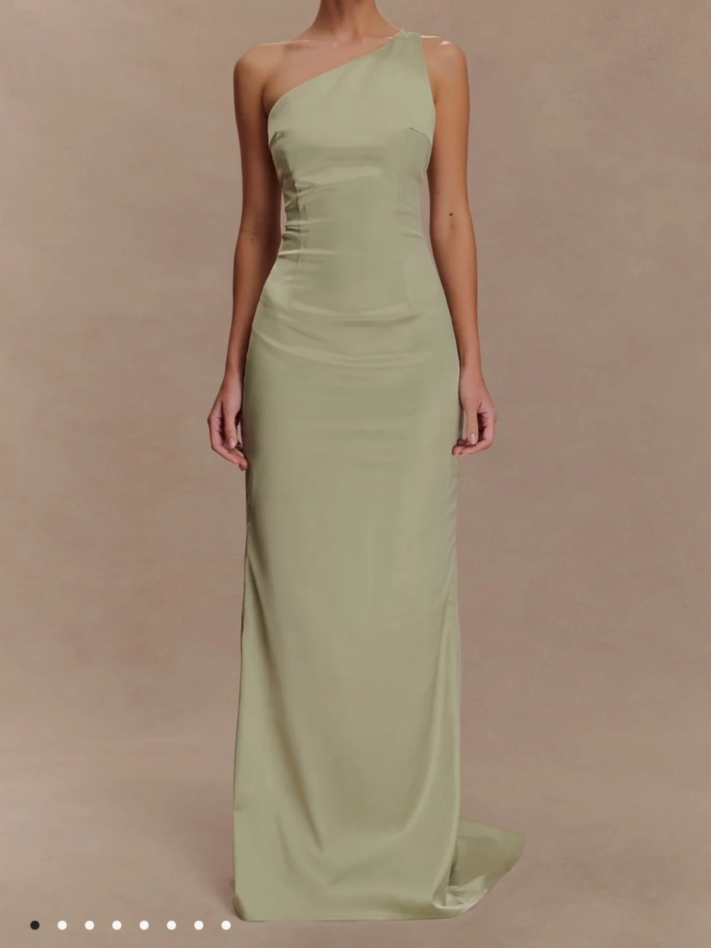 Meshki One-Shoulder Sage Green Evening Gown